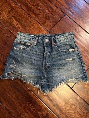 Zara Distressed High-Waist Denim Women’s Shorts - Blue